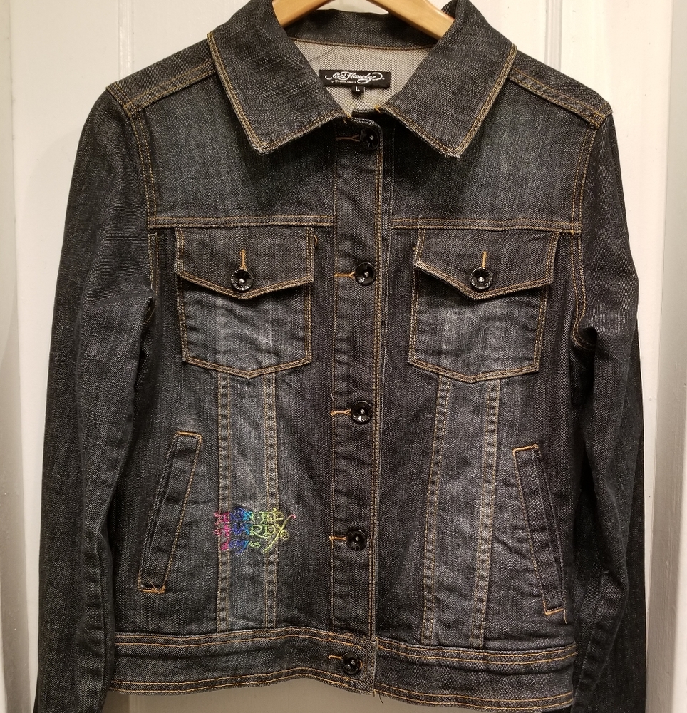 Vintage Ed Hardy Embroidered Womans Denim Jacket